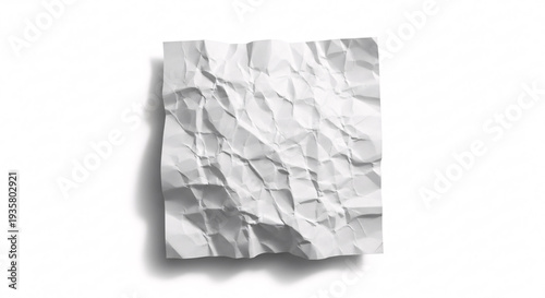 White Wrinkled Crumpled Paper Sheet with Shadow on White Background