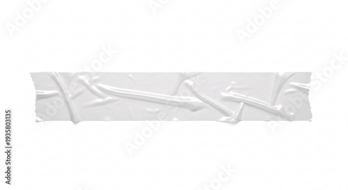 Piece of Crumpled White Adhesive Tape on a White Background Angled Texture Close up View