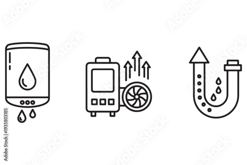 A black and white illustration of water heating system components