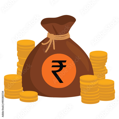 Isolated money rupee bag vector illustration symbol ideal for finance savings investment wealth currency business and banking themed design