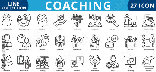 Coaching icon set outline style icon set collection vector illustration