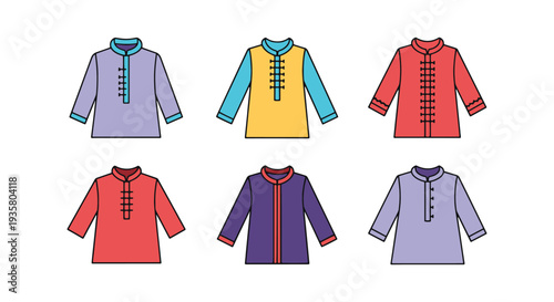 Kurta Line art vector set modern colorful abstract illustration
