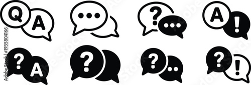 Question answer chat bubble icons set, communication speech bubbles with question mark exclamation and message symbols vector illustration