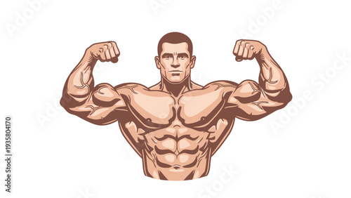 Muscular Man Flexing Arms.