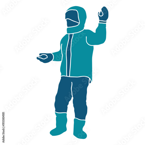 Kid holding two snowballs character