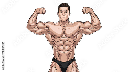 Muscular Man Flexing Muscles.
