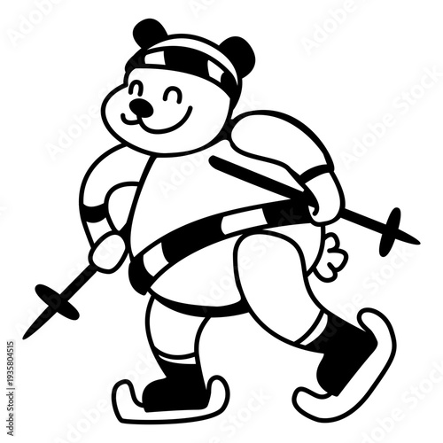 Winter animal character bear skiing