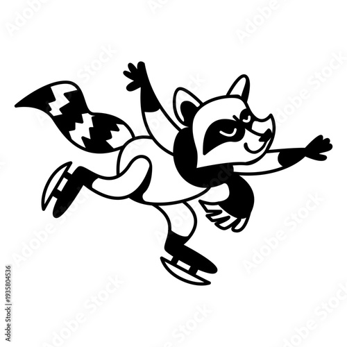 Winter animal character raccoon skates