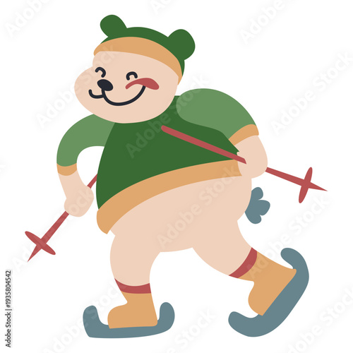 Winter animal character bear skiing color
