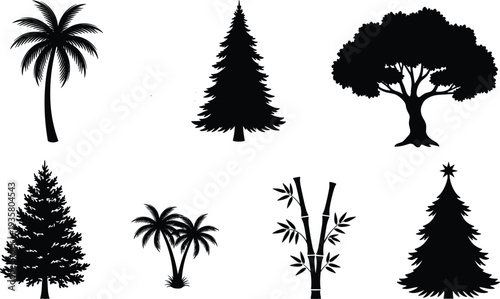 Wallpaper Mural Tree silhouette collection vector, palm pine bamboo and oak trees isolated, black forest nature icons set for landscape design Torontodigital.ca