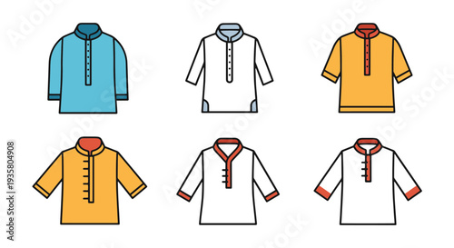 Kurta Line art vector set soft tone color