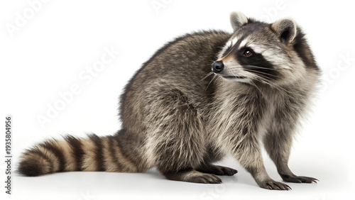 Cute raccoon sitting on ground looking around curiously outdoors
