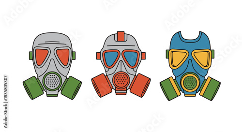 Gas Mask Line art vector set creative modern smooth illustration