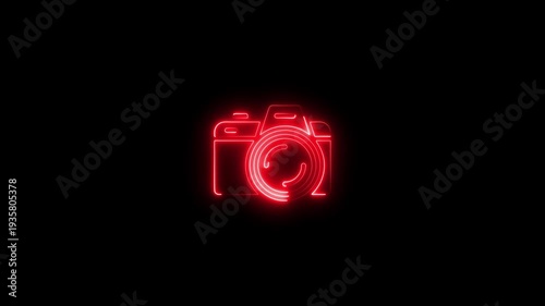 Neon camera red glowing camera symbol technology