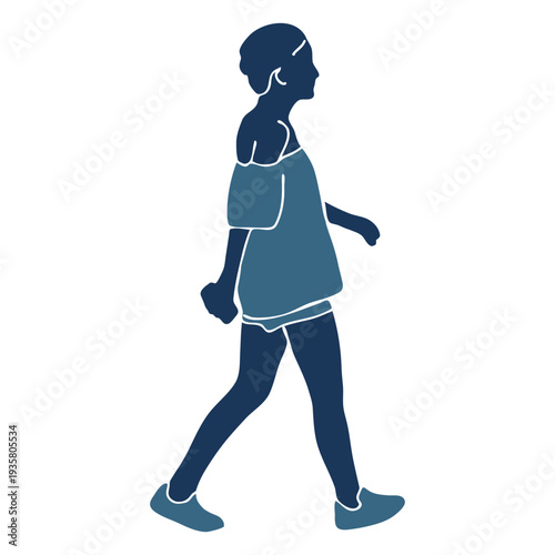 Woman girl walking shorts profile blue duotone