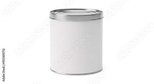 Cylindrical Container Mockup with White Body and Silver Lid on Clean White Background Studio Shot