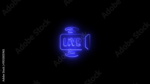 Neon Live Streaming Camera Blue Glowing Light Broadcast Live Event Online neon sign online broadcast