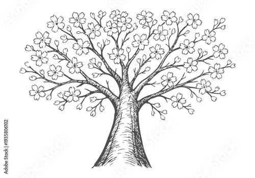 Cherry Blossom Sakura Hand Drawn Illustration Vector by AZ for Books, Arts, Design and Decoration Graphic Asset