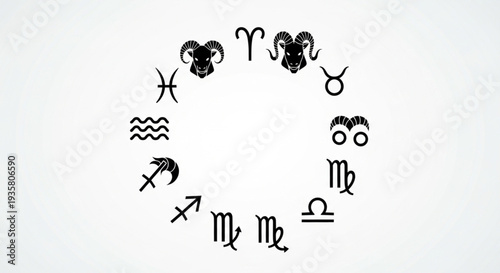 Circle of Zodiac Signs and Symbols Astrology Horoscope.