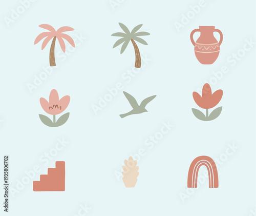 Boho icon set vector