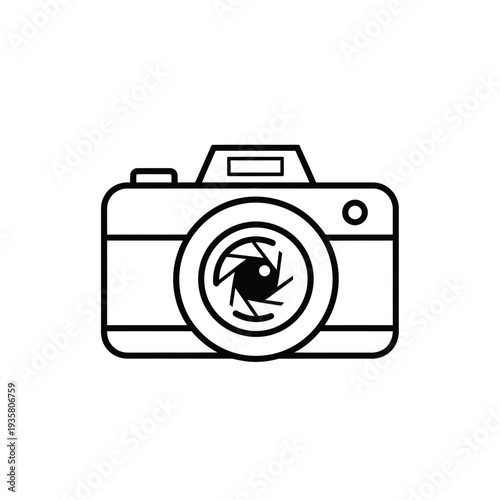 Camera with Aperture Lens Outline Icon Representing Photography Settings and Creative Control