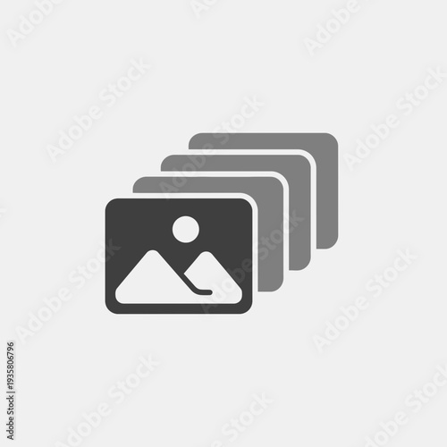 Stack of Multiple Image File Icons with Mountain and Sun Symbol - Gallery or Album Concept for Digital Media