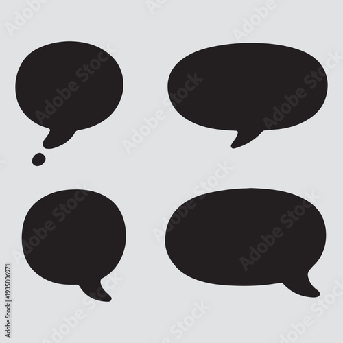 This image displays a collection of black speech bubble silhouettes used in graphic design to represent conversation, dialogue, or comments.  speech bubble comic