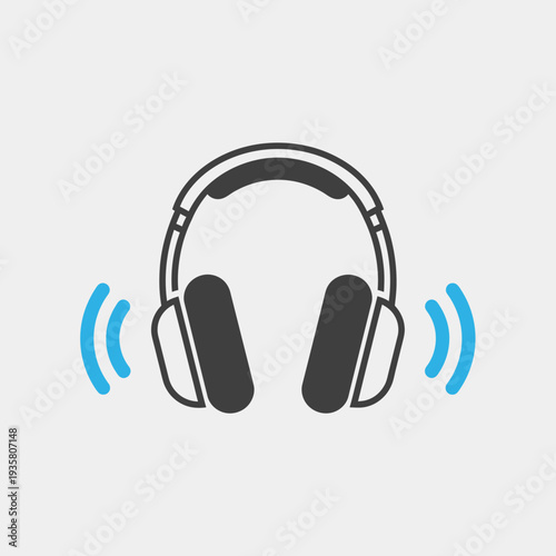 Modern Headphones with Blue Sound Waves Icon - Wireless Audio Broadcasting Symbol - Listening Experience Graphic