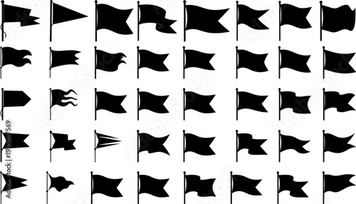  Flag Silhouette Icon Mega Set - Waving Flags and Pennant Collection Vector