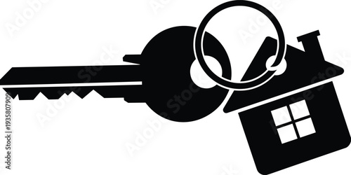 house key with magnifying glass icon, real estate property search symbol, home ownership vector illustration