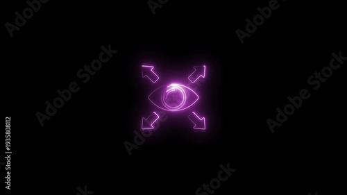 Neon Purple Eye with Arrows Surveillance Concept Technology Symbol