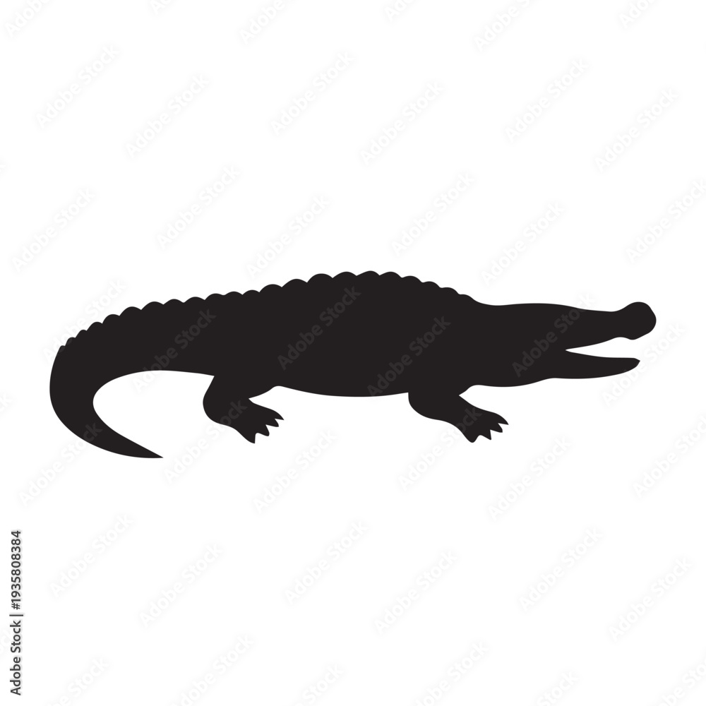 Fototapeta premium Black silhouette of a crocodile on white background