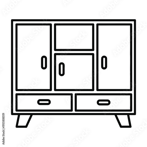 Modern wooden cabinet with three doors two drawers and sleek handles in a minimalist style