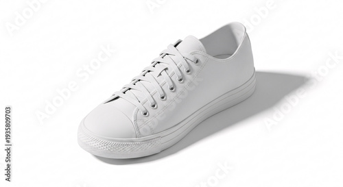 Single White Sneaker on a White Background with Soft Shadows and Textured Surface in Studio Lighting