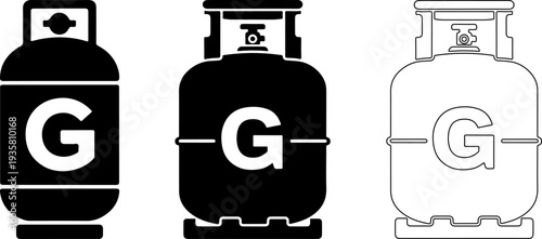 Propane Gas Cylinder and Fuel Tank Icon Set - Industrial Energy and Cooking Gas Symbols
