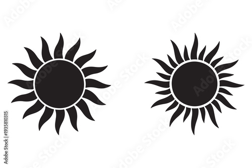 Sun silhouette icon set with different shapes black and white illustration
