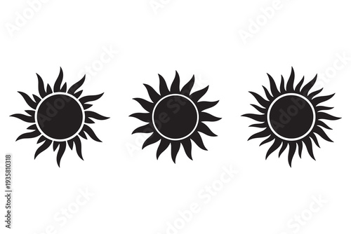 Sun silhouette icon set with different shapes black and white illustration
