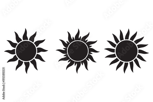 Sun silhouette icon set with different shapes black and white illustration
