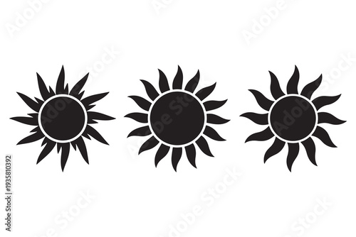 Sun silhouette icon set with different shapes black and white illustration
