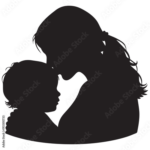 Tender moment of mother kissing her little child on cheek