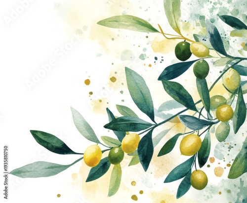 PNG Olive branch illustration watercolor yellow.