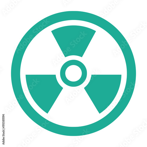 Teal radiation symbol centered on a white background bold circular warning icon with sharp geometric design evoking caution and hazard awareness for industrial scientific and safety related themes