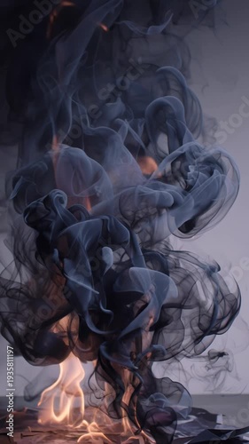 Intense fire with dark smoke swirling upwards, abstract
