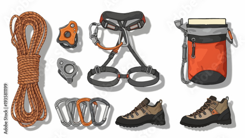 Climbing Gear Equipment Set.