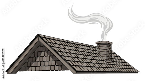 Roof with Chimney Smoke.