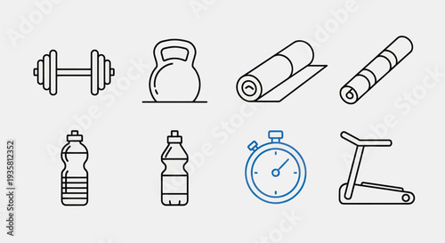 Fitness equipment line art set