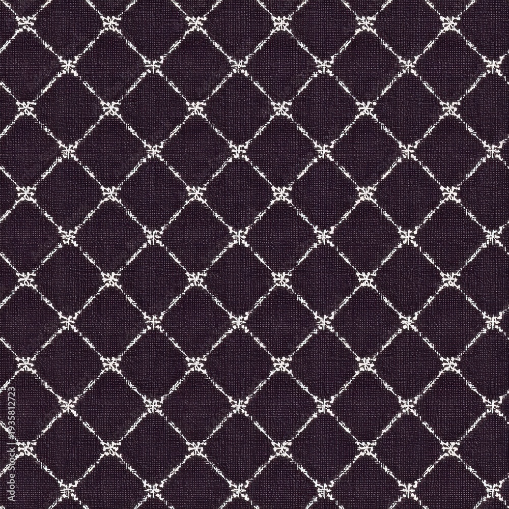 Fototapeta premium Black background with white stitching forming diamond grid