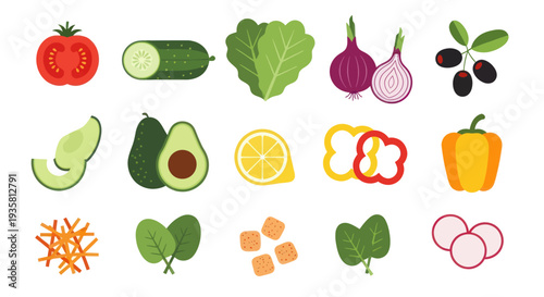 Fresh vegetables and fruits set illustration