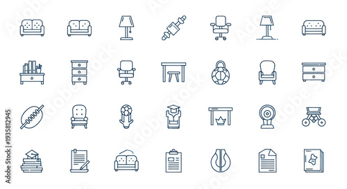 Furniture and office equipment icons set