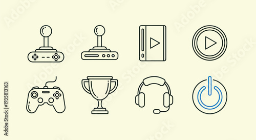 Gaming icons joystick controller trophy